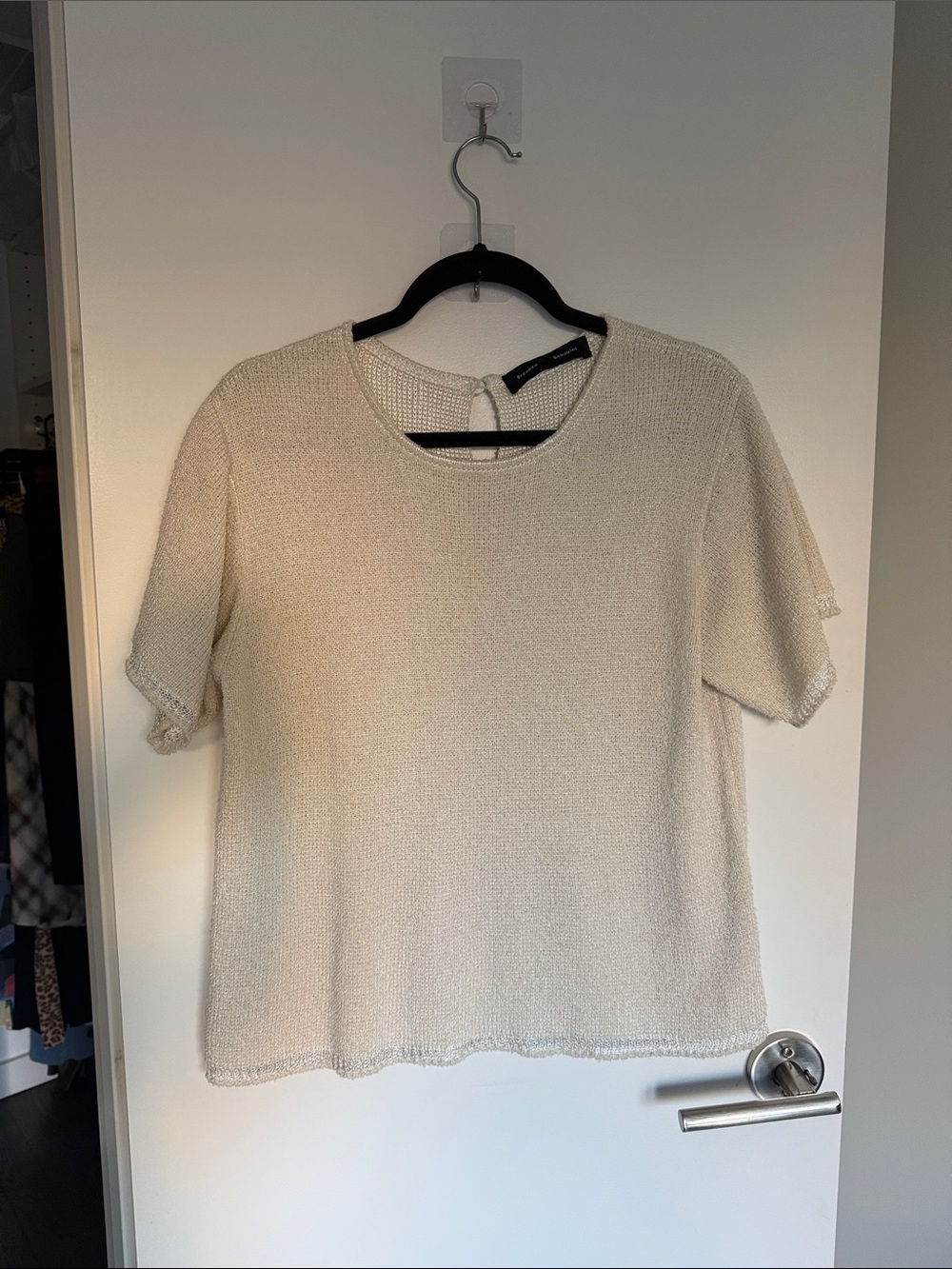 Proenza Schouler Cream Short-Sleeve Textured Knit Top